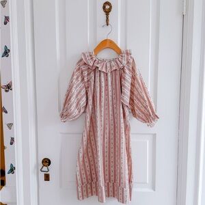 Rylee + Cru Dusty Pink Striped Candy cane holiday Ruffle pajama Dress